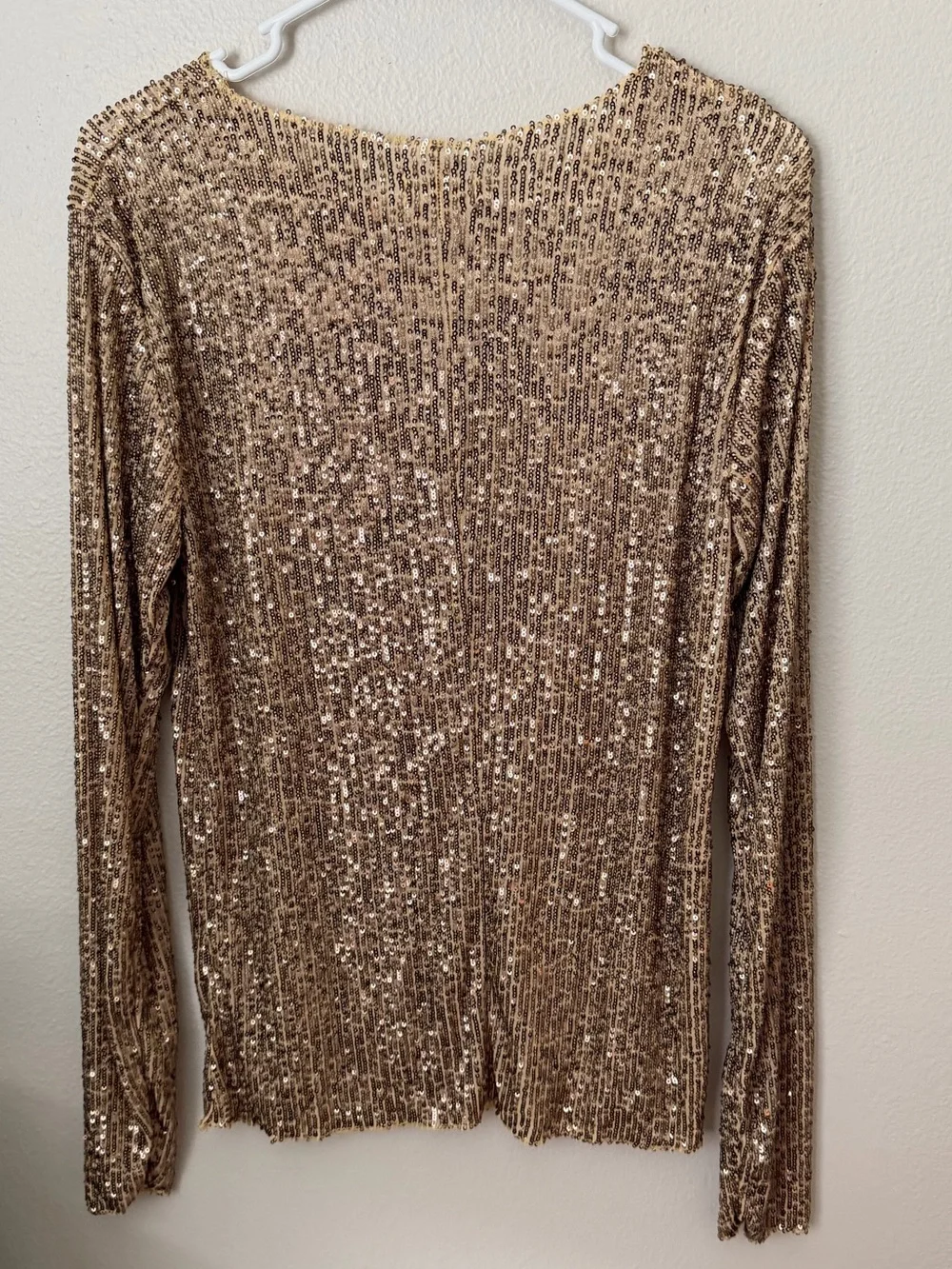 Free People Gold Rush Gold Sequin Long-Sleeve Women's Top Large
