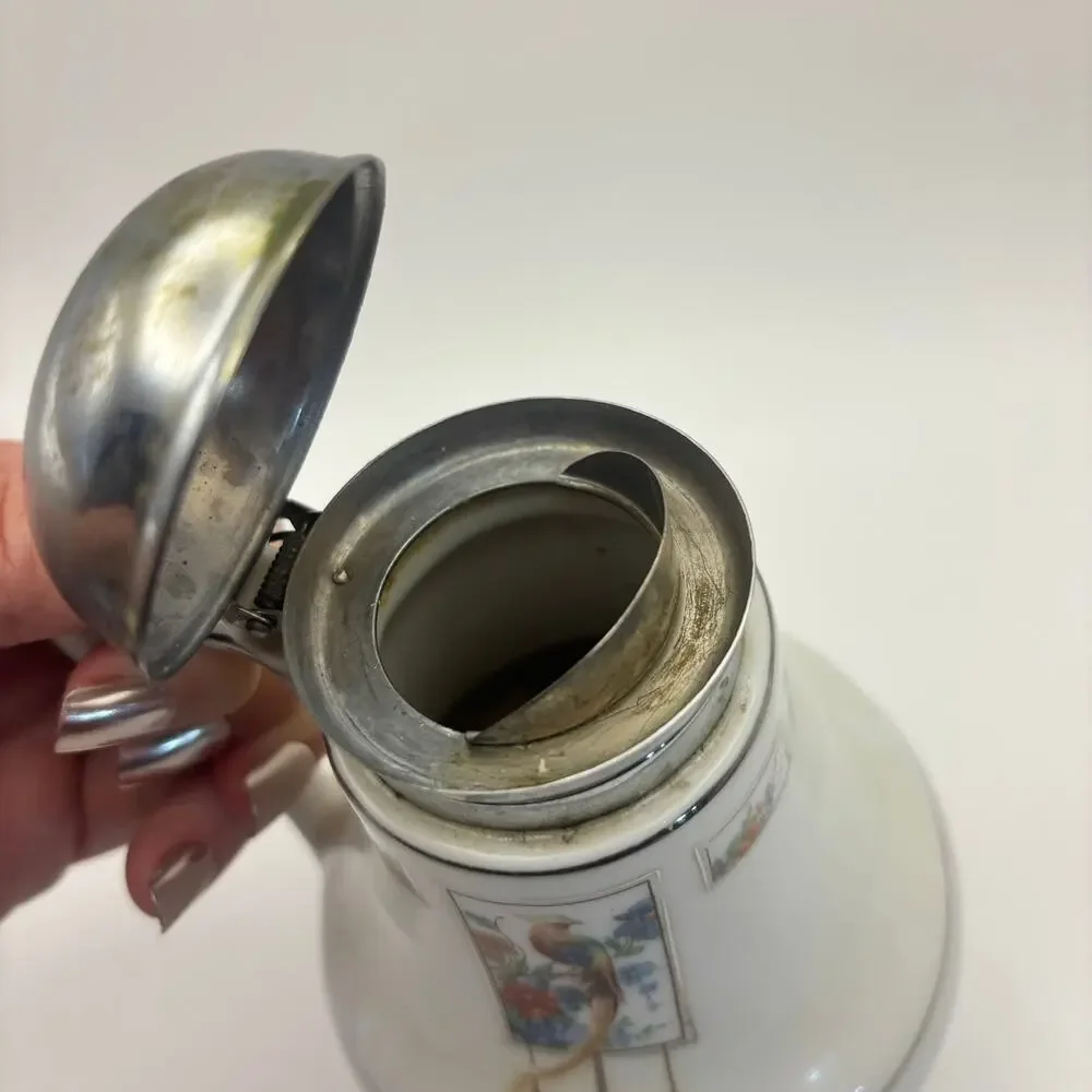 Royal Rochester Hand Painted Chocolate Pot Bird Floral Chrome Lid Vintage