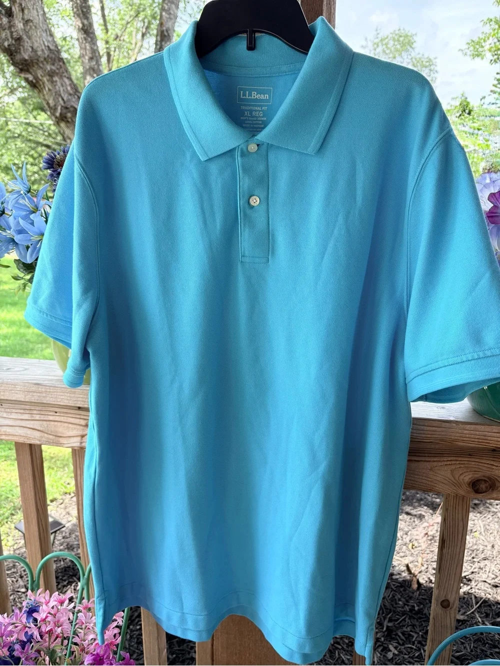 Men’s L.L. Bean Turquoise Blue Traditional Fit Cotton Knit Polo Shirt NWOT XL
