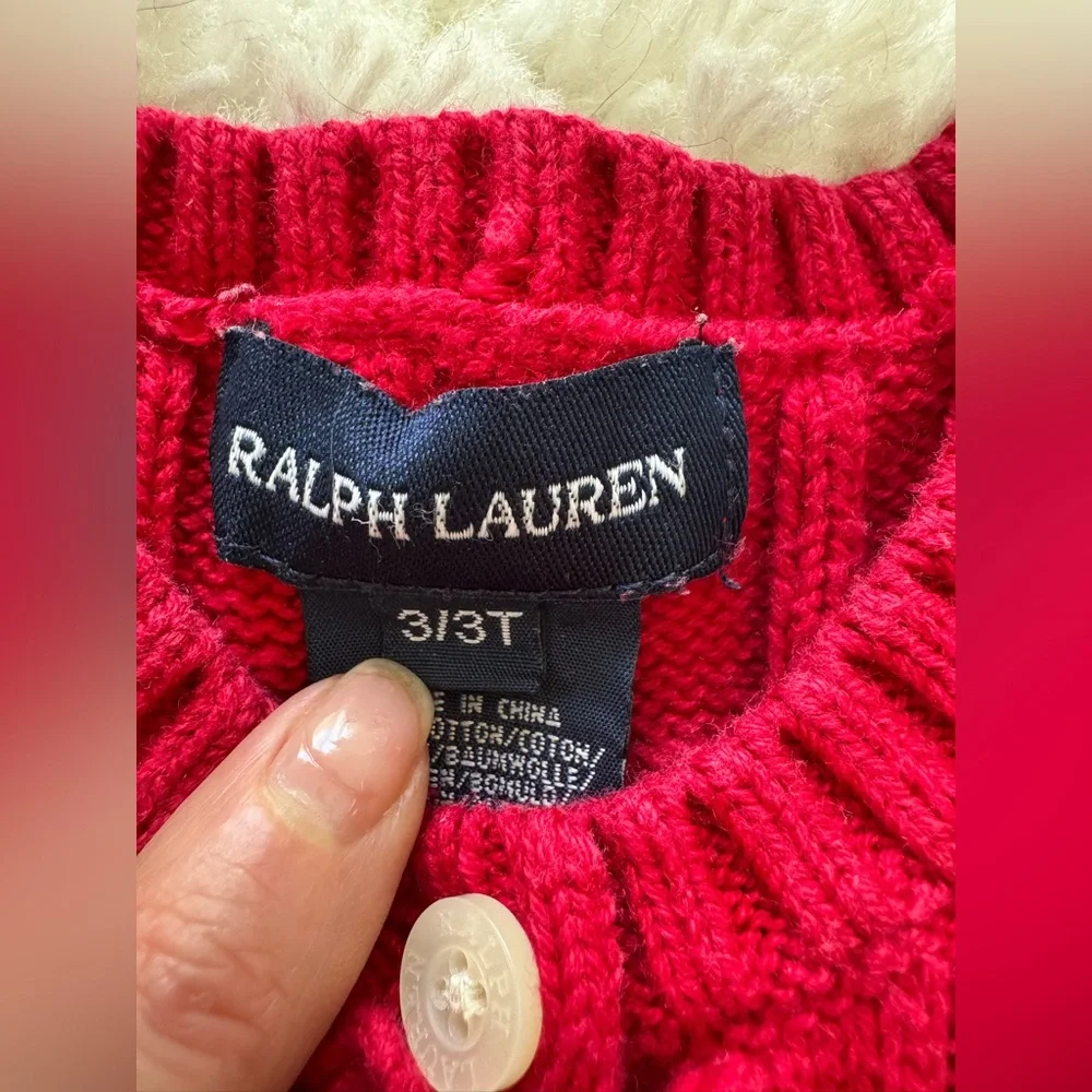 Ralph Lauren Girls Cable Knit Sweater Ruffle Red size 3 / 3T