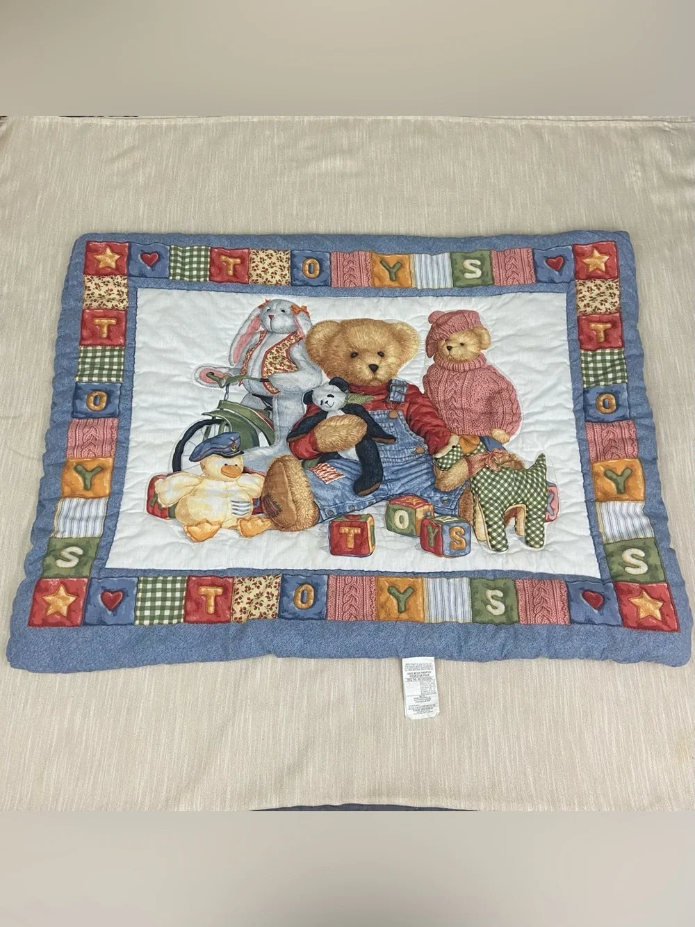 Blue Jean Teddy Bear Baby Vintage Comforter 32x42in