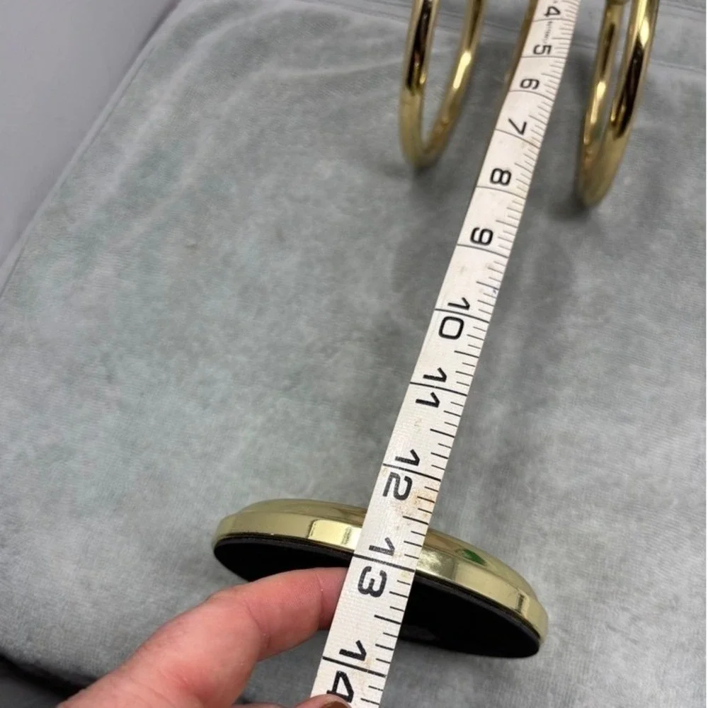 Vintage Polished Brass Double Ring Fingertip Towel Holder Pedestal Stand 13.5