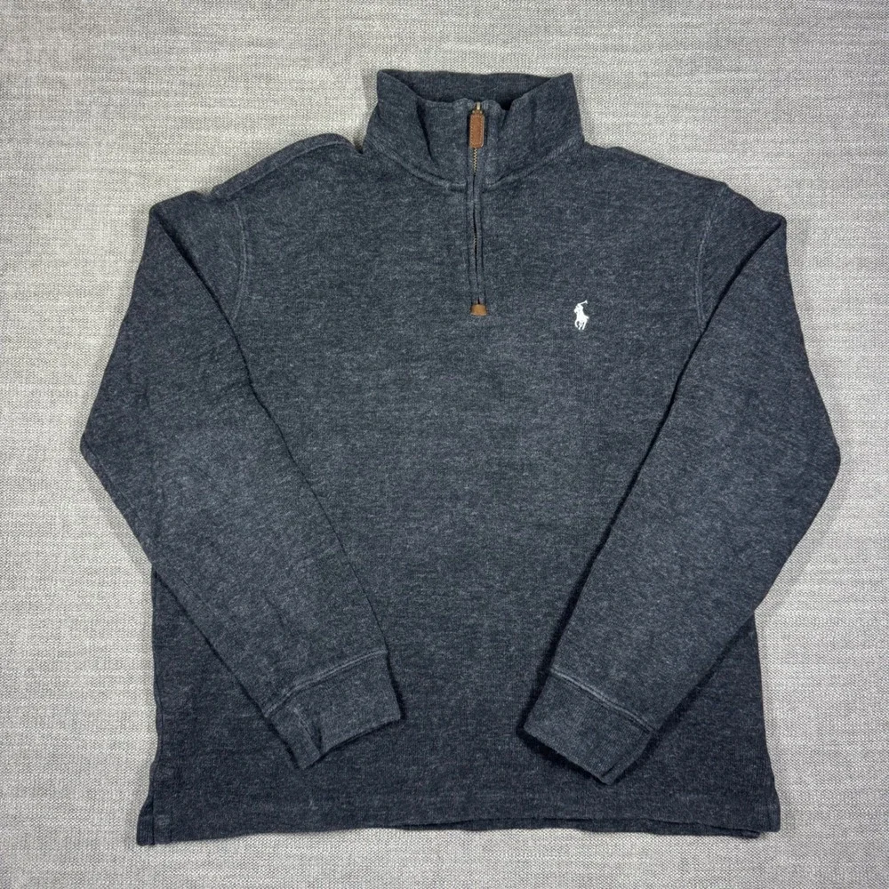 Polo Ralph Lauren Mens Estate-Rib Quarter-Zip Sweater Charcoal Gray Medium