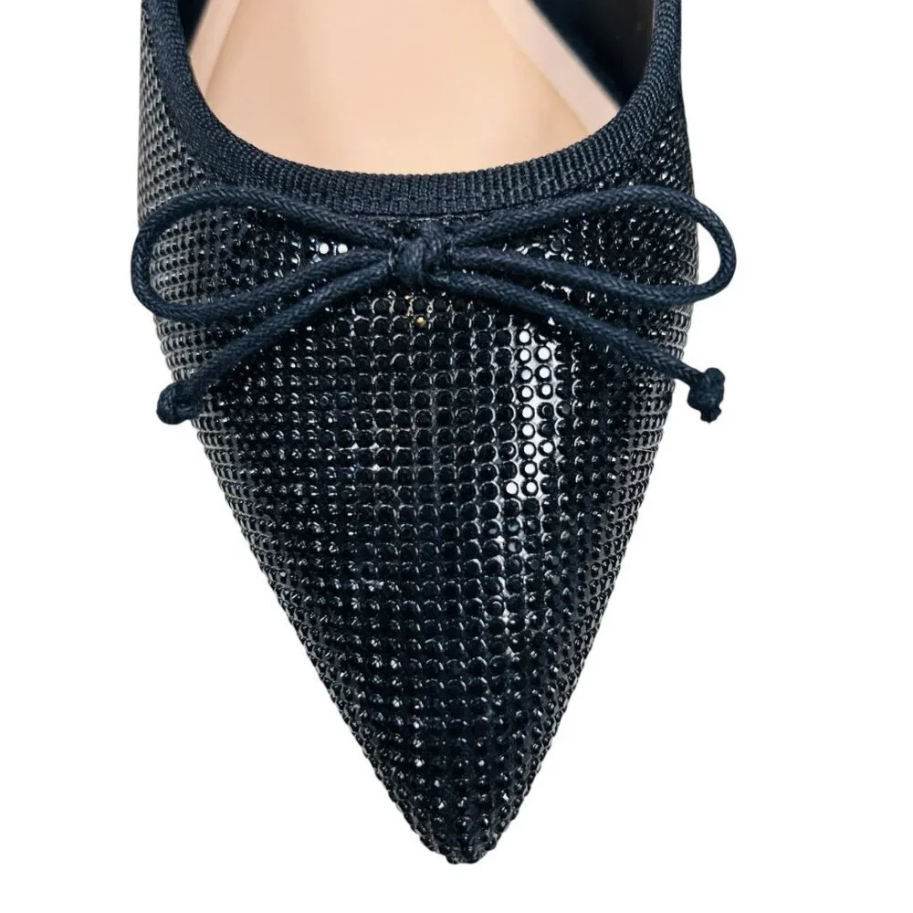 I.N.C. Persie Bow Flat Rhinestone Pointed Toe 8.5 Sparkle Party Black