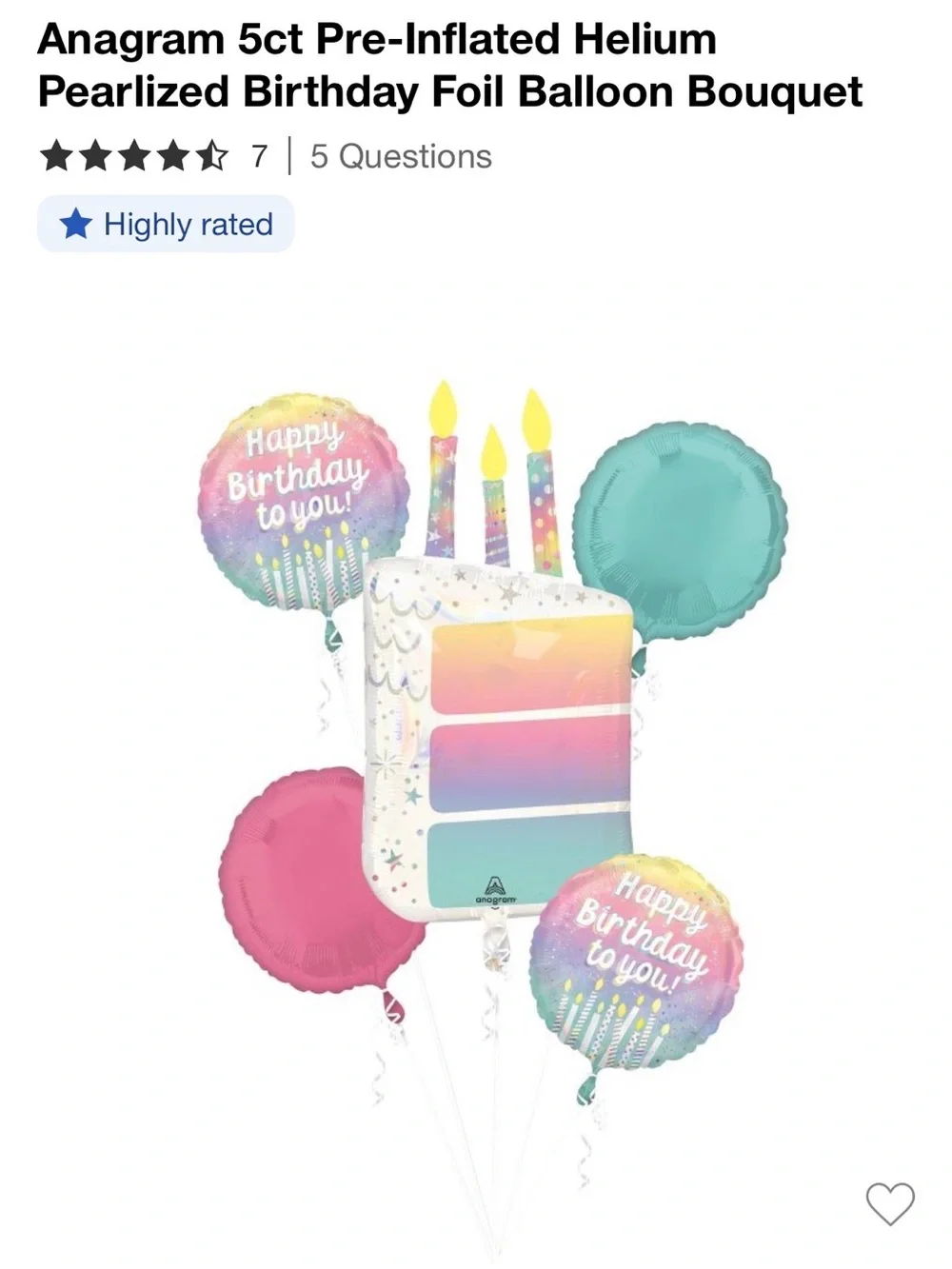 Rainbow Slice Birthday Foil Balloon Bouquet - Multicolor