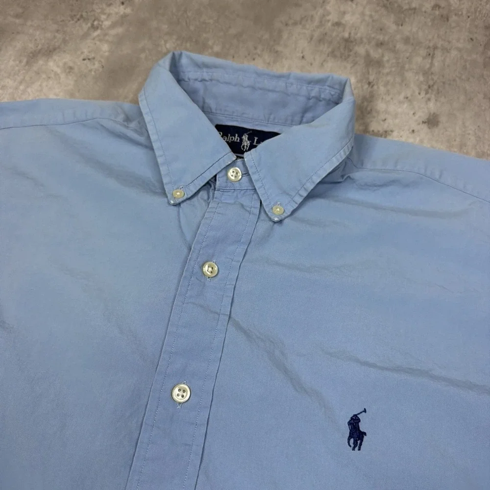Vintage Polo Ralph Lauren Blake Shirt Mens Large L Blue Plaid Cotton 90s