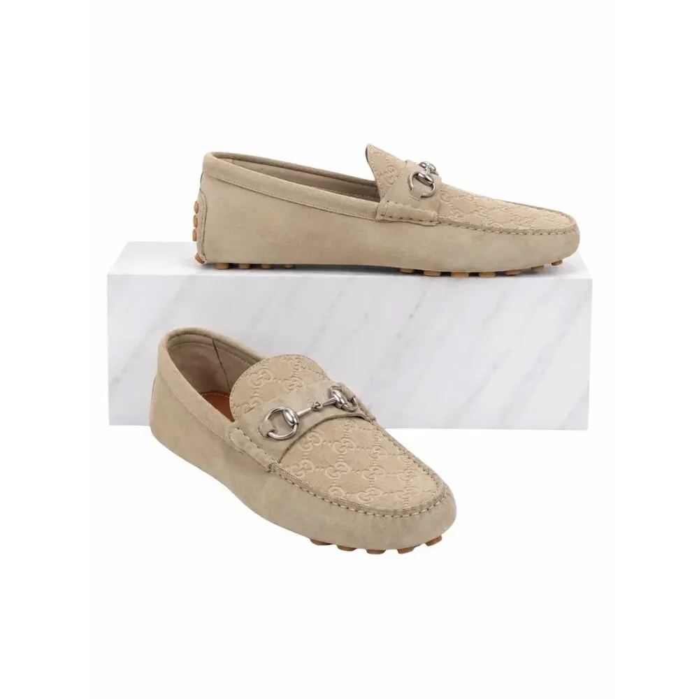 Gucci Byorn Guccisima Horsebit Suede Driver Loafer Oatmeal Size 11.5