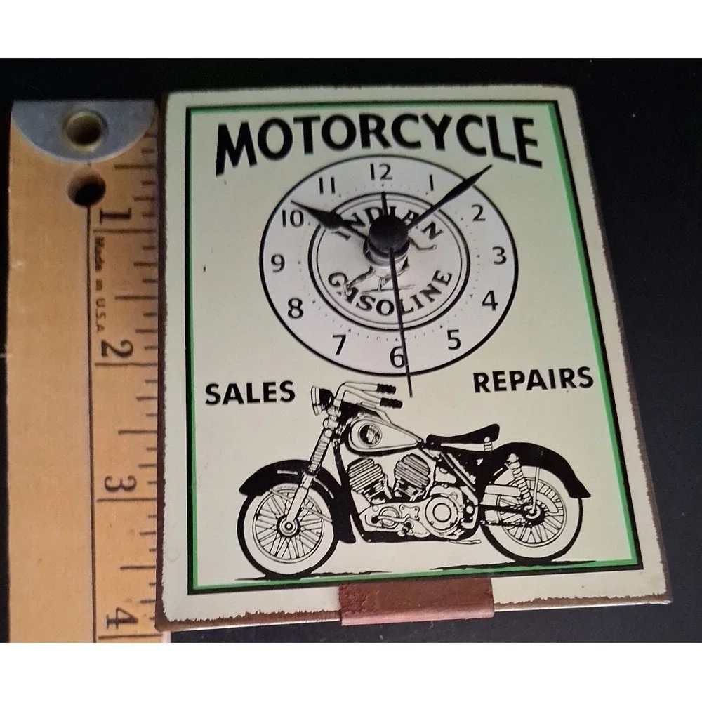 Vintage Motorcycle Sales Repairs Indian Gasoline Table Clock
