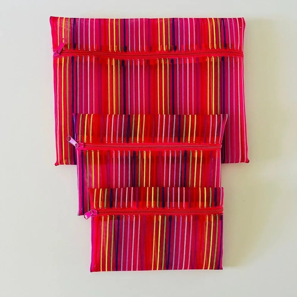 Pink Multicolor Stripe Mesh Travel Garment Bag - Set of 3