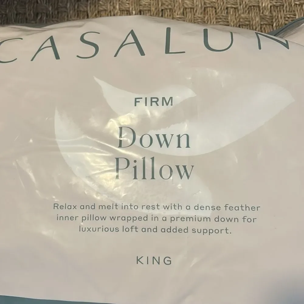 Casaluna Firm Down Bed Pillow, Luxurious 600 fill White Duck, King size, NWT