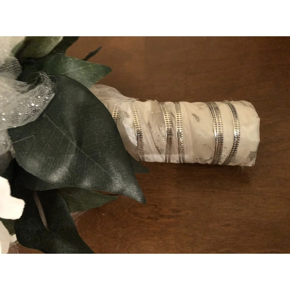 Silk Bridal Bouquet White Roses 10