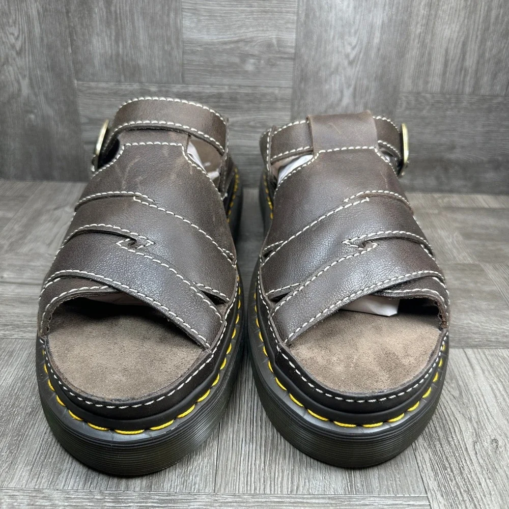 Dr. Martens Maxxy Slide Mens 12 Brown Leather Platform Buckle Sandals NEW
