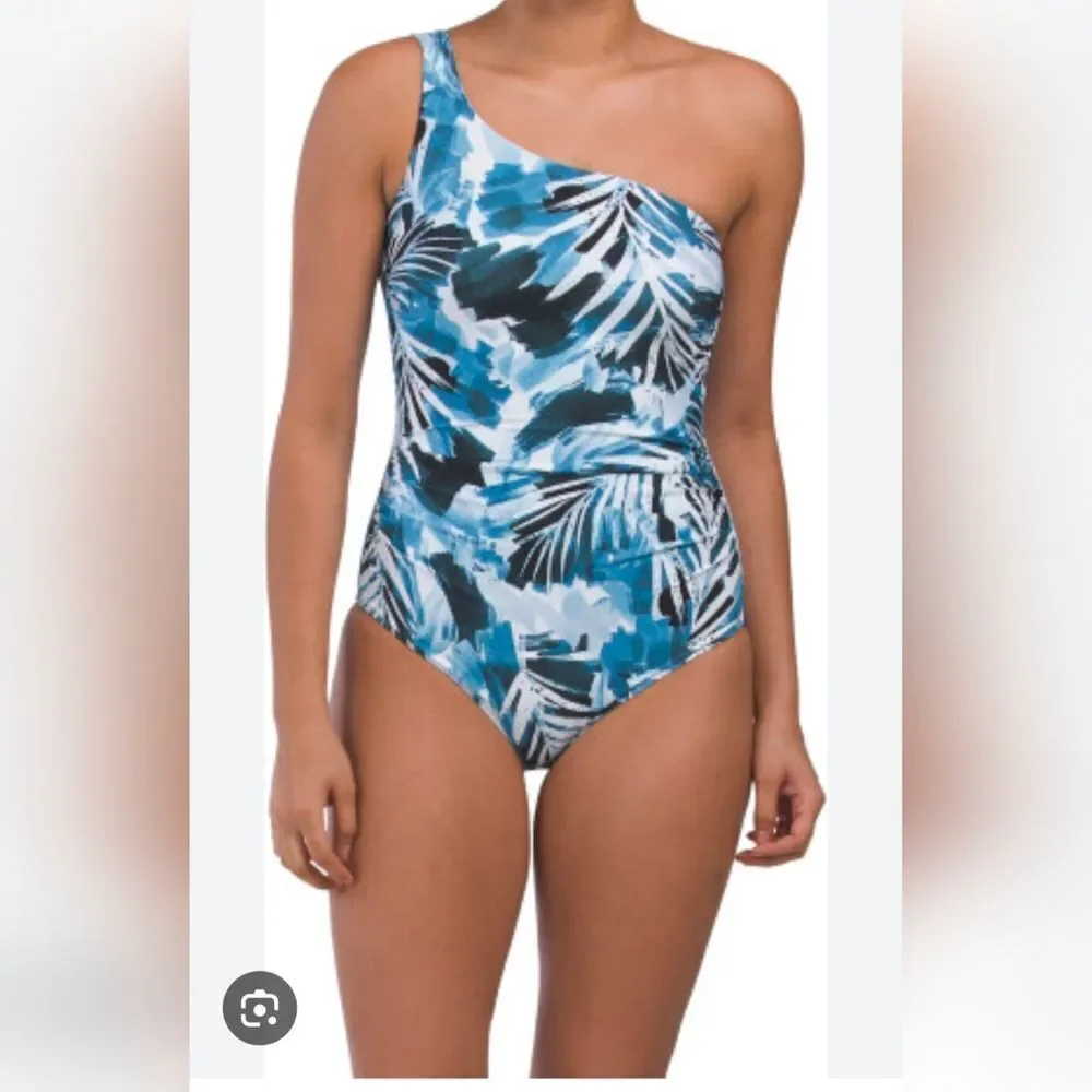 NipTuck Rhonda Congo Lao Blue One Shoulder One Piece Swimsuit Sz 4
