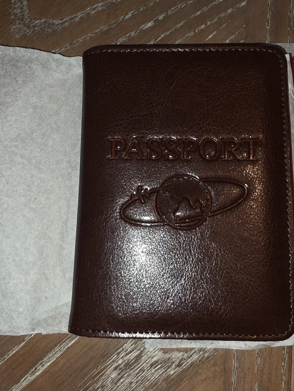 NEW Set of Two (2) Embossed Passport Cover Brown & Red