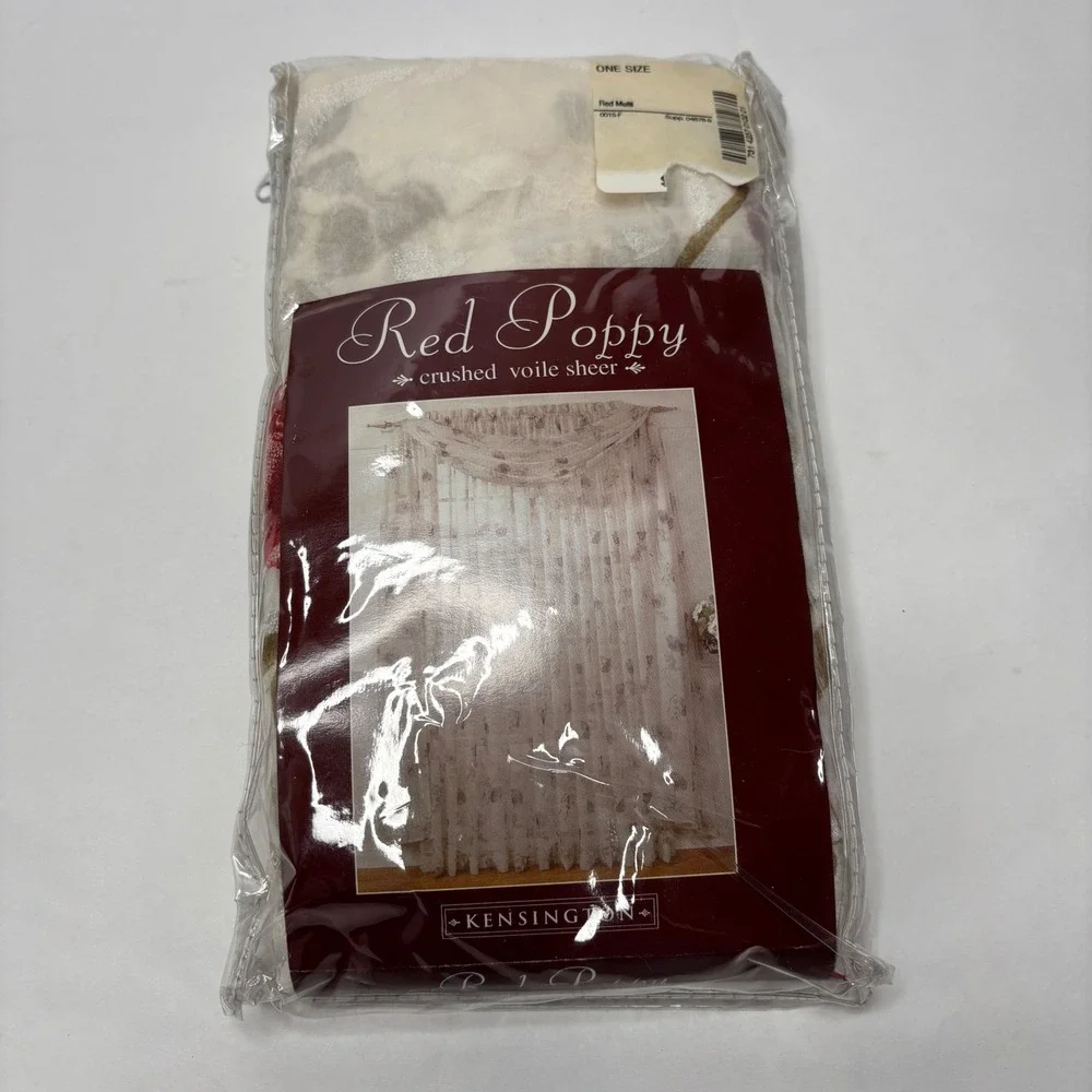 Kensington Red Poppy Crushed Voile Sheer Window Scarf Valance Red Multi‎ New