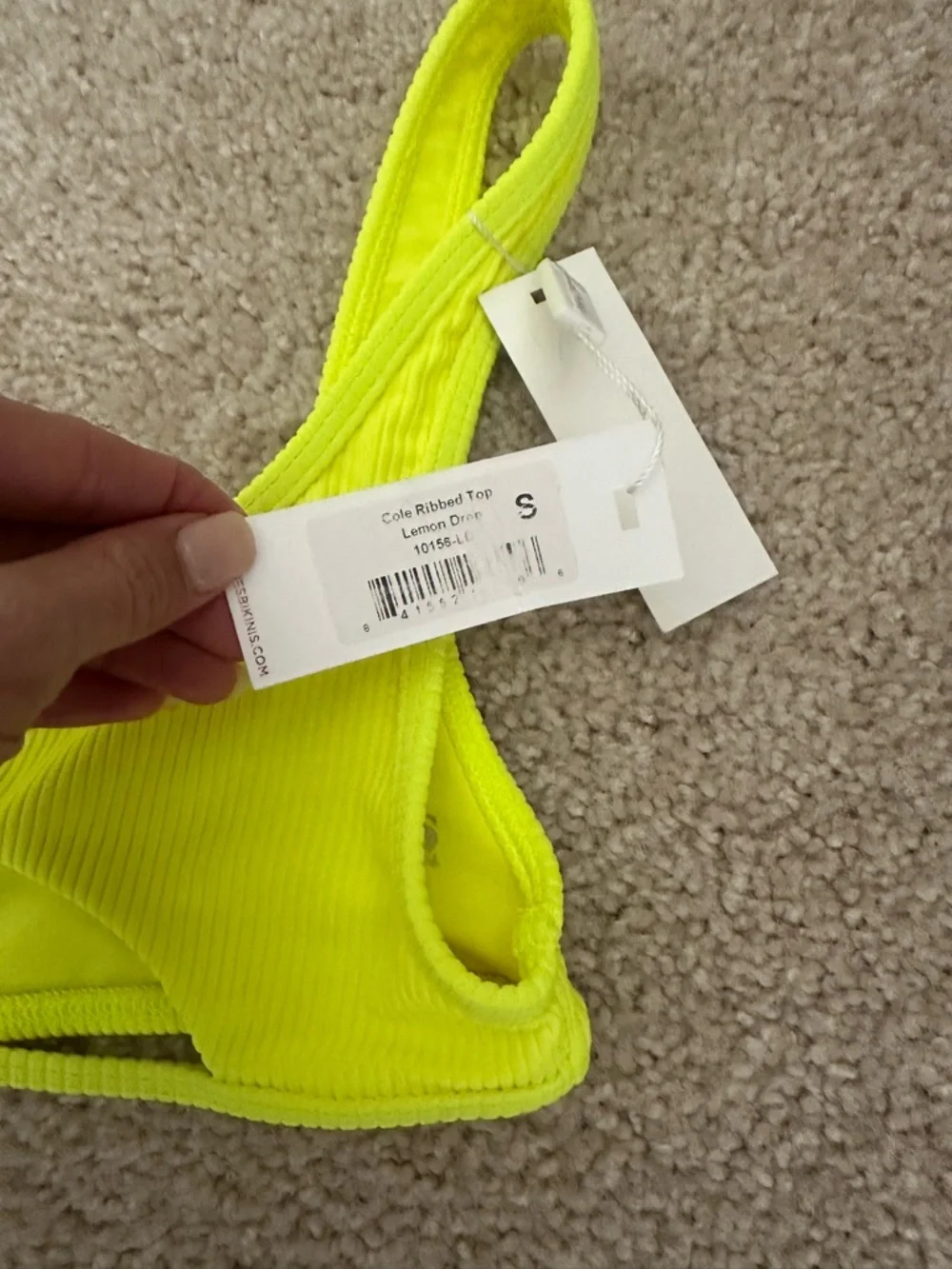 NWT frankies‎ bikinis cole ribbed top lemon drop size small