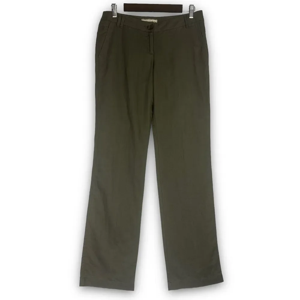 Mango MNG Casual Sportswear Cotton Linen Collection Olive Green‎ Pant Size 6