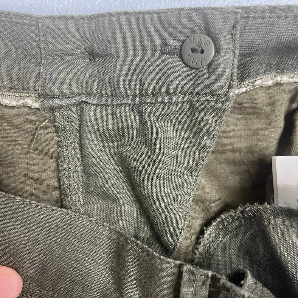 Mango MNG Casual Sportswear Cotton Linen Collection Olive Green‎ Pant Size 6