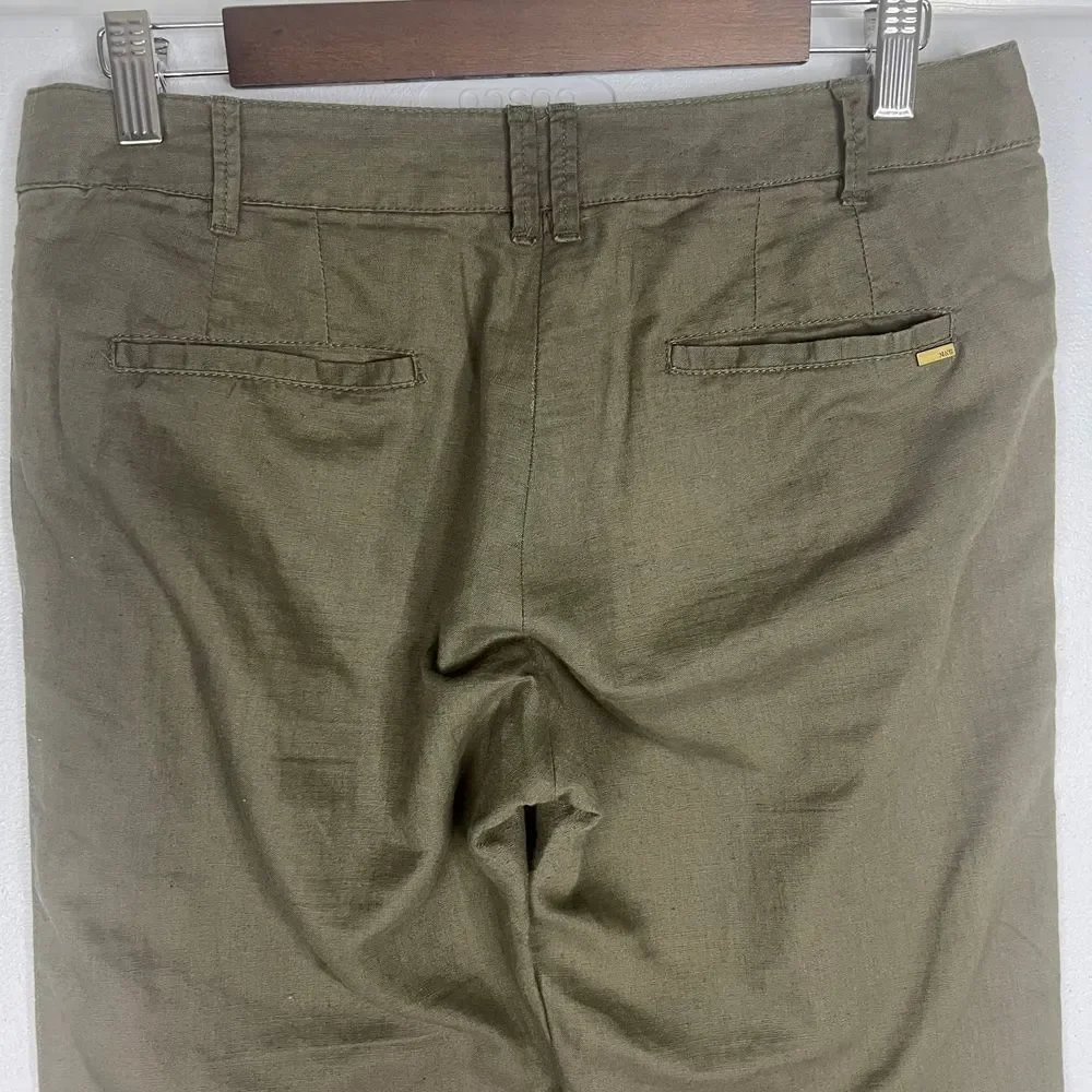 Mango MNG Casual Sportswear Cotton Linen Collection Olive Green‎ Pant Size 6