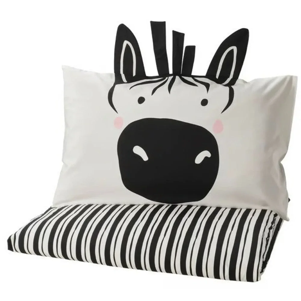 IKEA NATTHAGER Twin Duvet Cover And Pillowcase Black White Zebra 305.953.15
