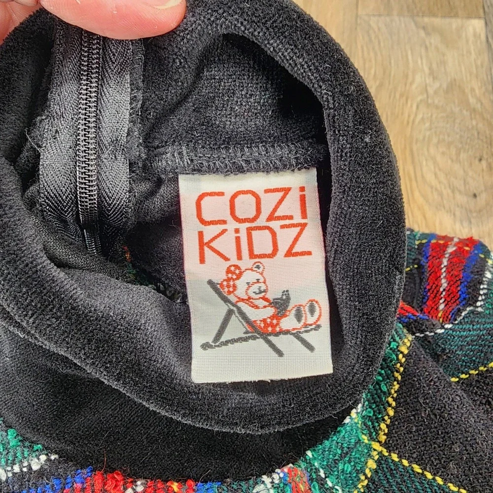 Cozi Kidz Plaid Dress Vintage Girls Size 2 Black‎ Velvet Trim Party Holiday