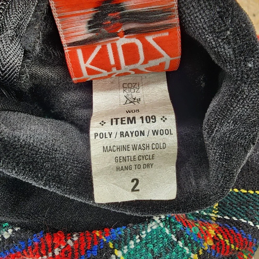 Cozi Kidz Plaid Dress Vintage Girls Size 2 Black‎ Velvet Trim Party Holiday