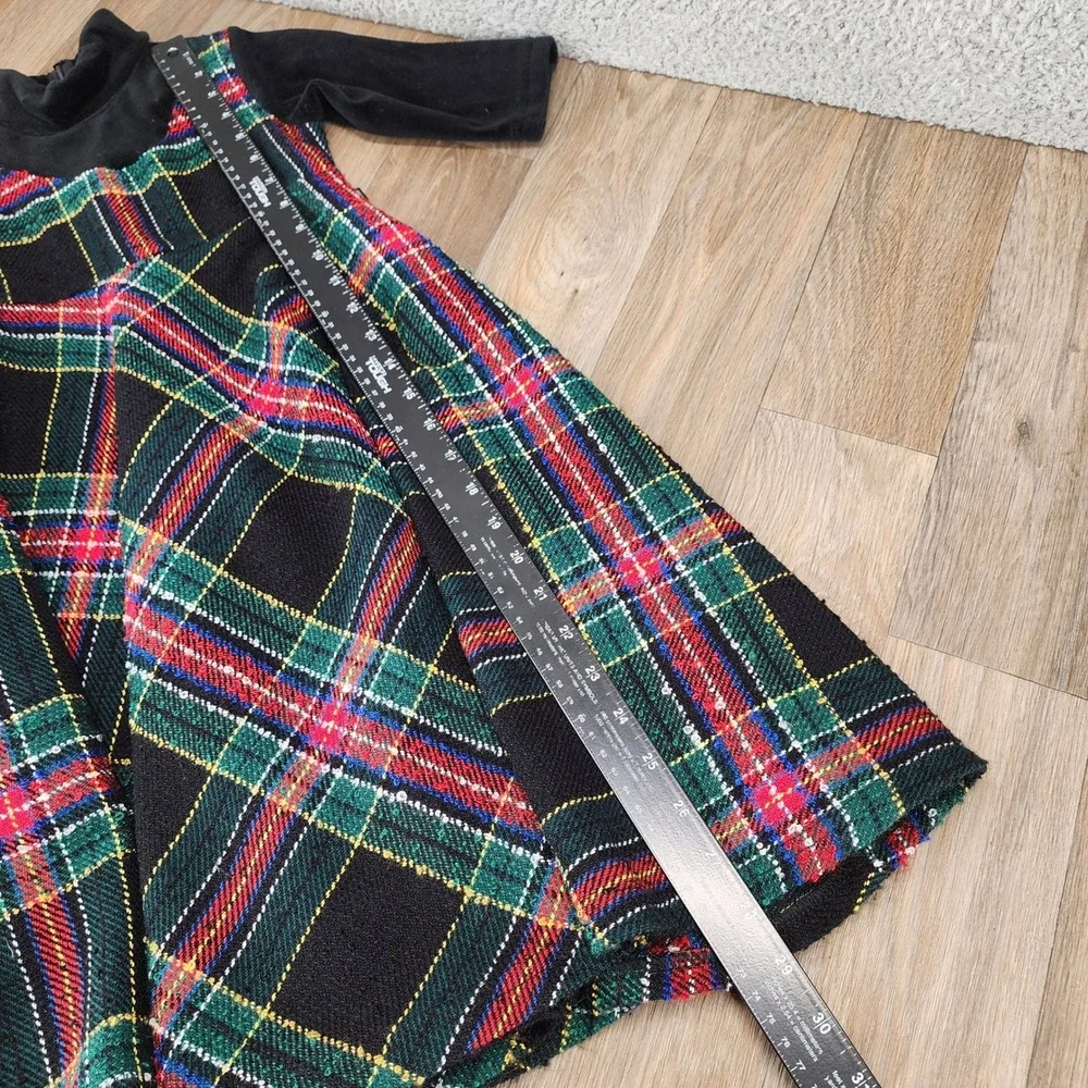 Cozi Kidz Plaid Dress Vintage Girls Size 2 Black‎ Velvet Trim Party Holiday
