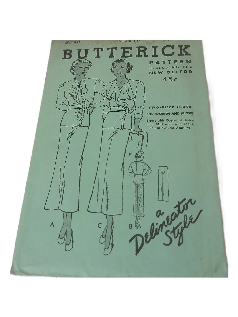 Vtg Butterick 5846 Two-Piece Pattern Delineator Style Uncut New Deltor Size 16