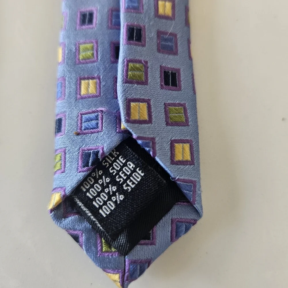 Harold Powell Tie Mens Silk Geometric Square Gold & Blue Made In Italy 58x4 inch