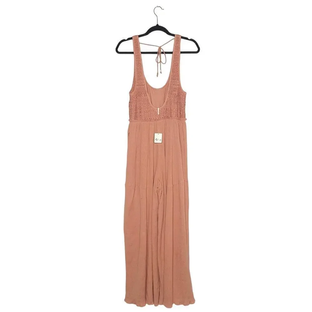 NWT Free People Soleil Wide Leg Jumpsuit Women's Peach Size Medium