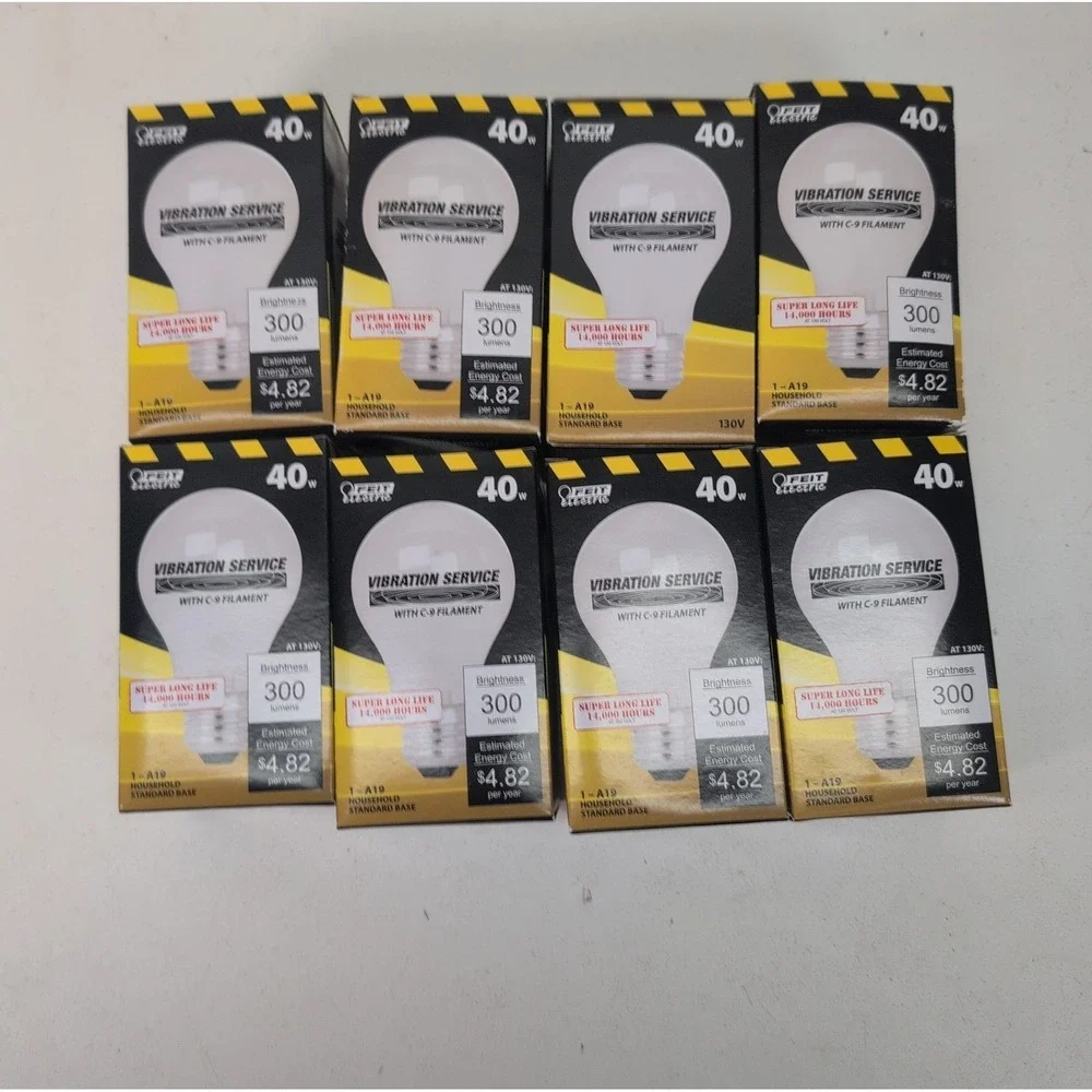 Lot of 8 Feit Electric 40W A19 Frosted Vibration Service Bulbs 130V
