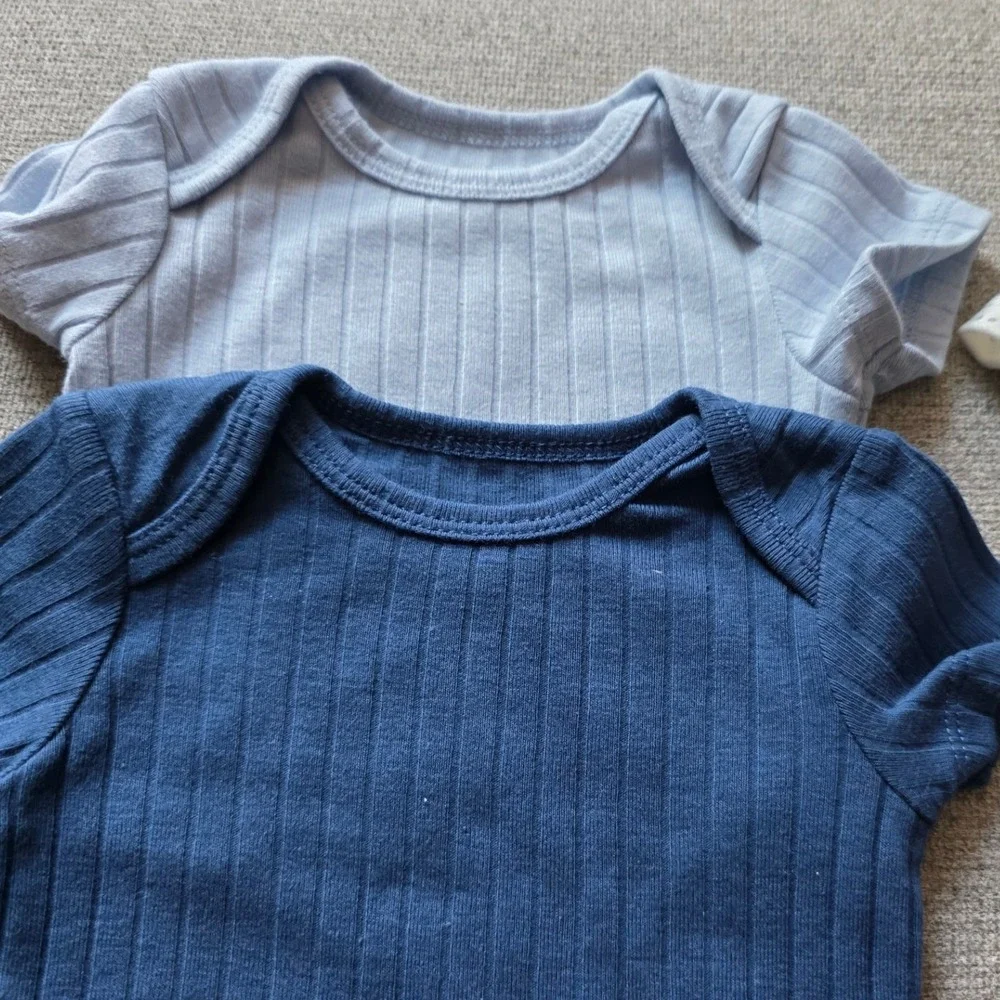 Carters Kyle Deena Baby Boys Bodysuits Lot 4 0-3 Months Blue Elephant Ribbed