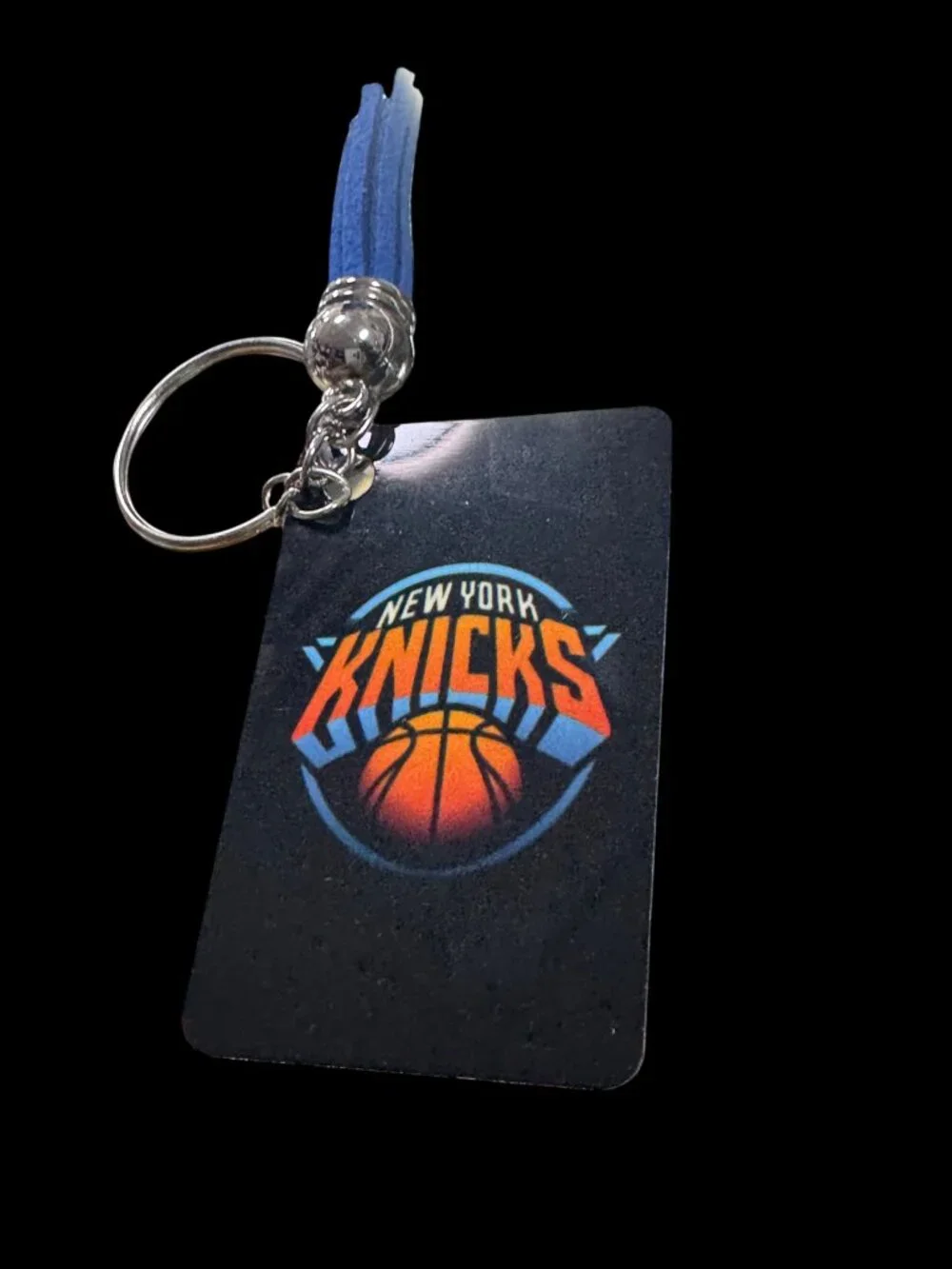 New York Knicks Metal Keychain with Blue Tassel, NBA Basketball Team Logo Key
