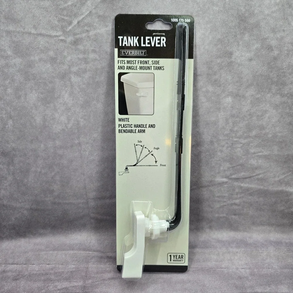 Everbilt Universal Toilet Tank‎ Lever Plastic Handle Arm White Front Angle Mount