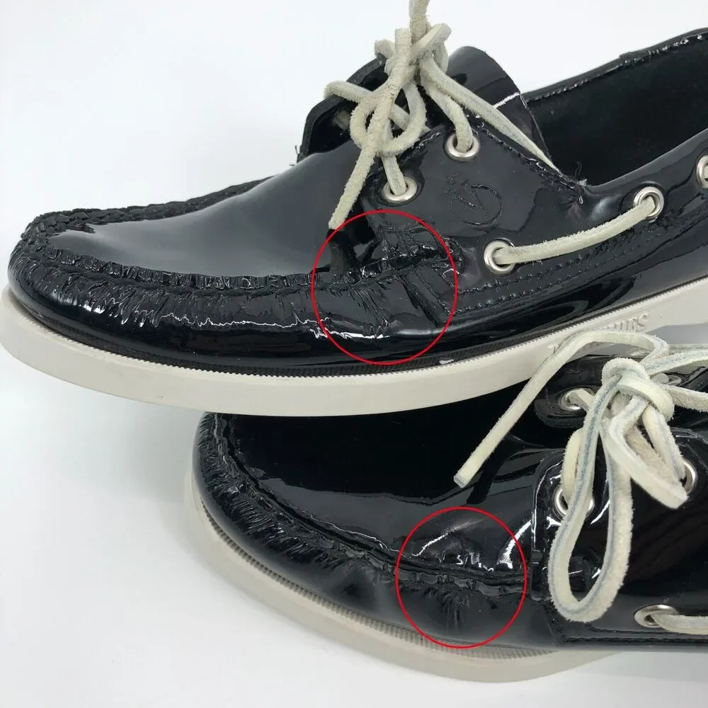 Sebago Docksides Boat Shoes Mens 9 More Like 8.5 Black Patent Leather Moccasin