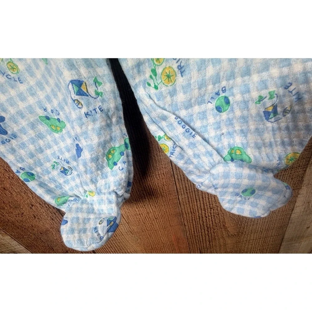 Vintage Little Wonders Layette Cotton Footie Blue Gingham Plaid Small 0-3 Months