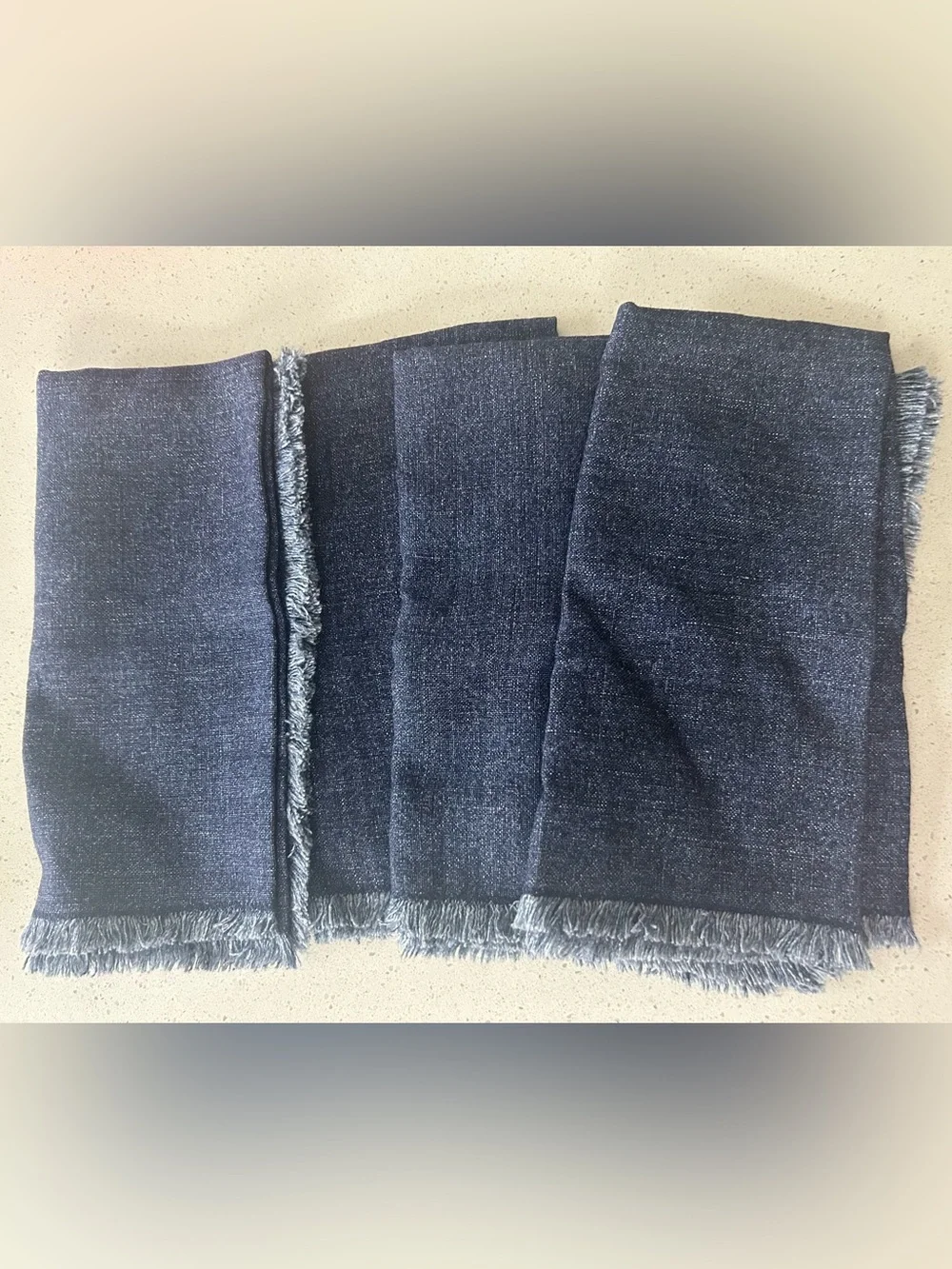 Pottery Barn Frayed Oversized Linen Napkins Denim Blue Set of 4 NWOT