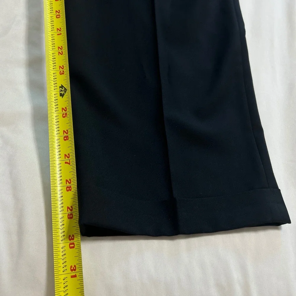 Stafford Travel Classic Fit Black Sharkskin Pleated Cuffed Dress Pants 42x30