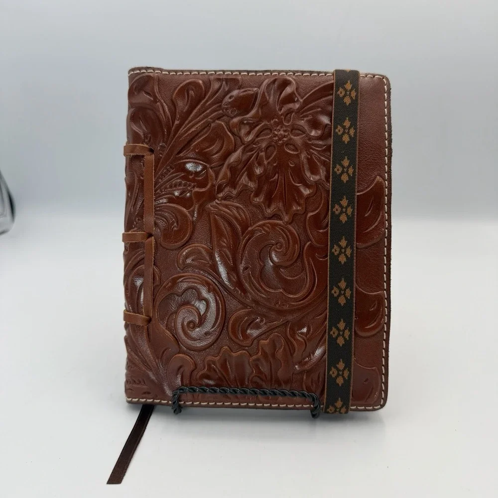NEW 100% Leather Hand Tooled Brown Floral Rustic Travel Diary