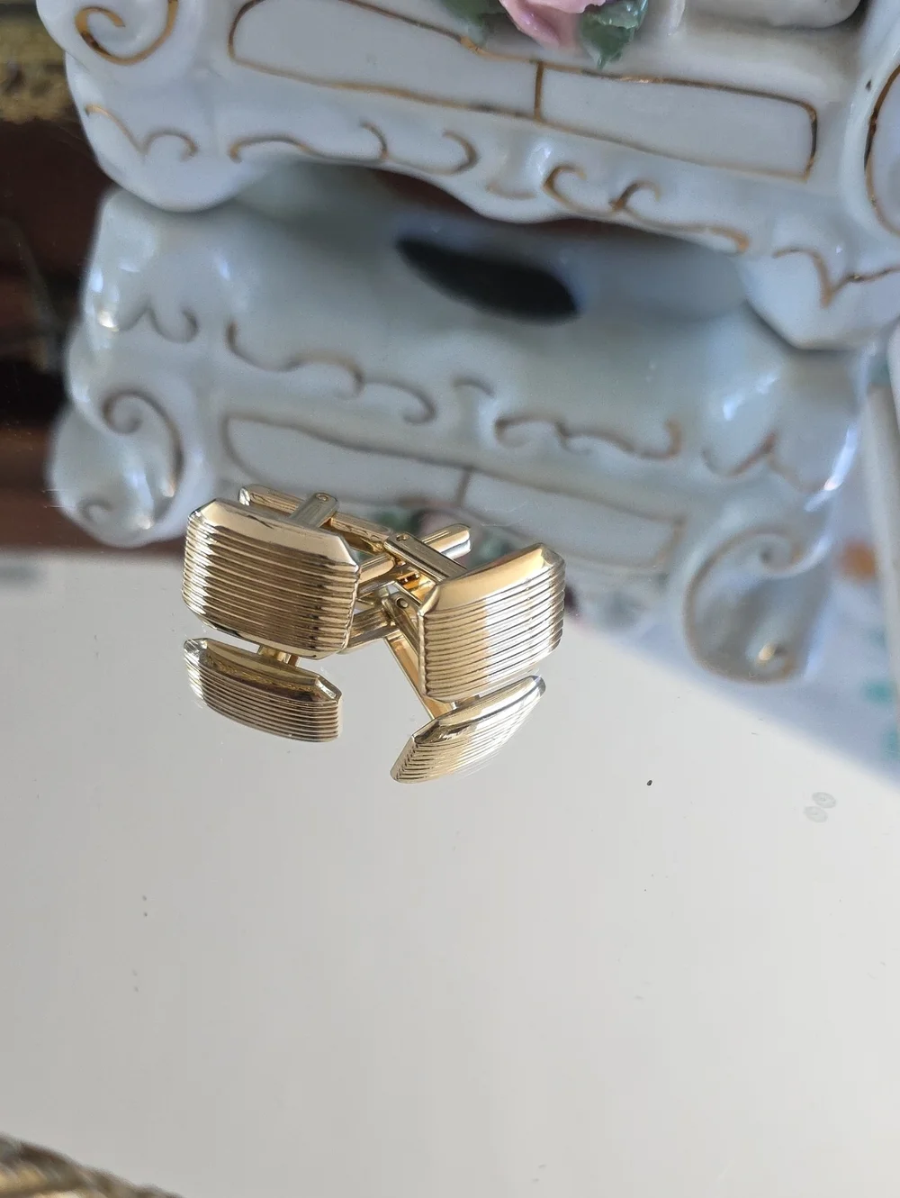 Gold Ribbed Square Cufflinks for Men by
