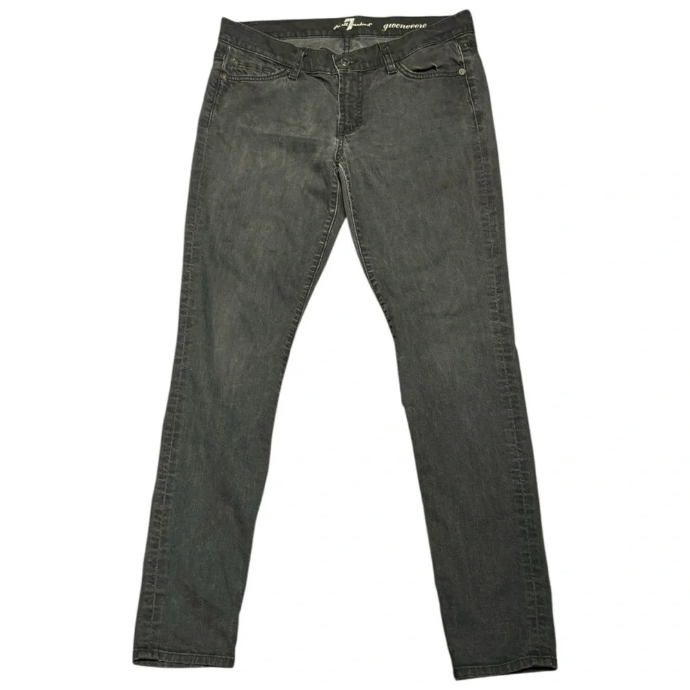 7 For All Mankind Gwenevere Black Skinny Jeans – Leopard Back Pocket – Size 28