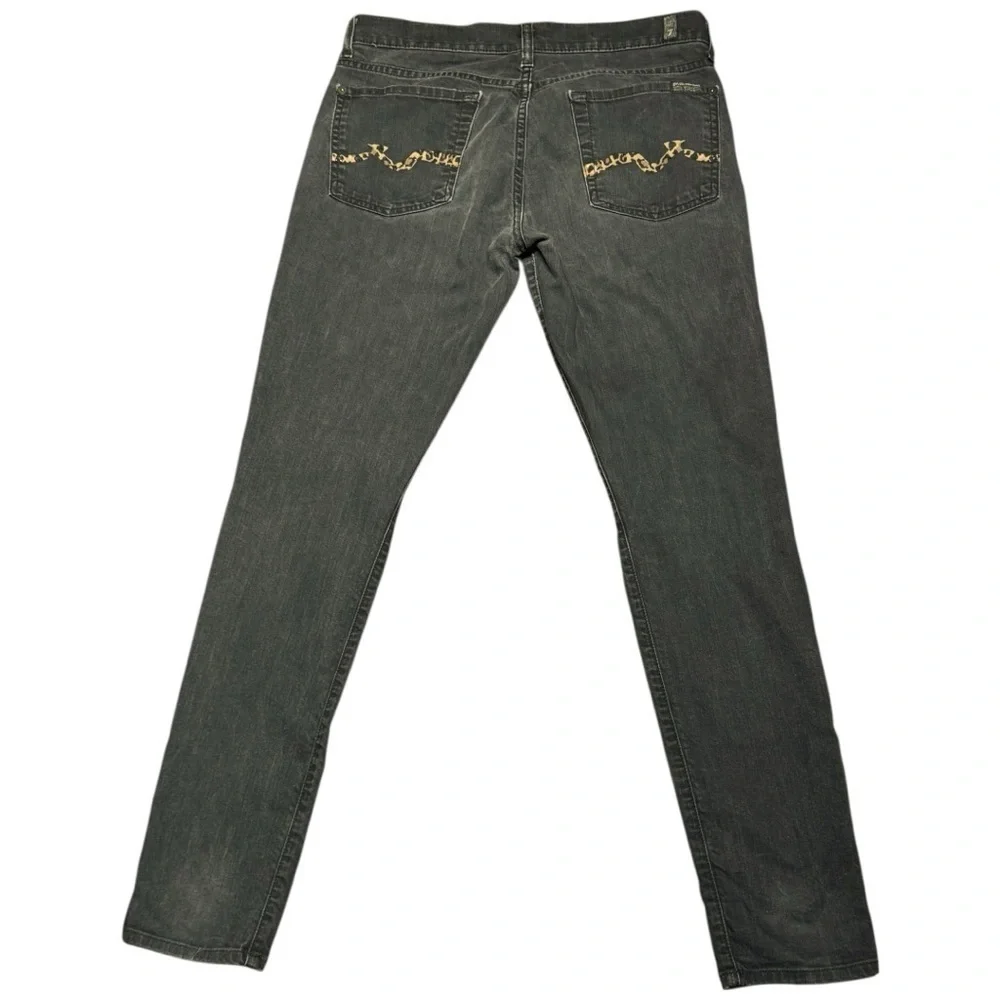 7 For All Mankind Gwenevere Black Skinny Jeans – Leopard Back Pocket – Size 28