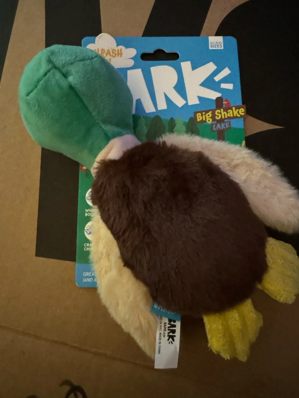 Barkbox dog toy L Duck NEW thrash, whip, squeak & crinkle