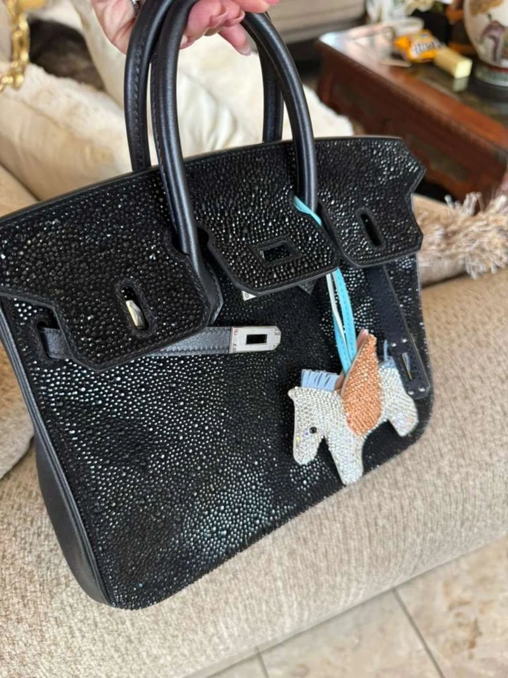 Noir Black Crystal swift verso Leather suede Doblis bling h Birkin 25 PHW import
