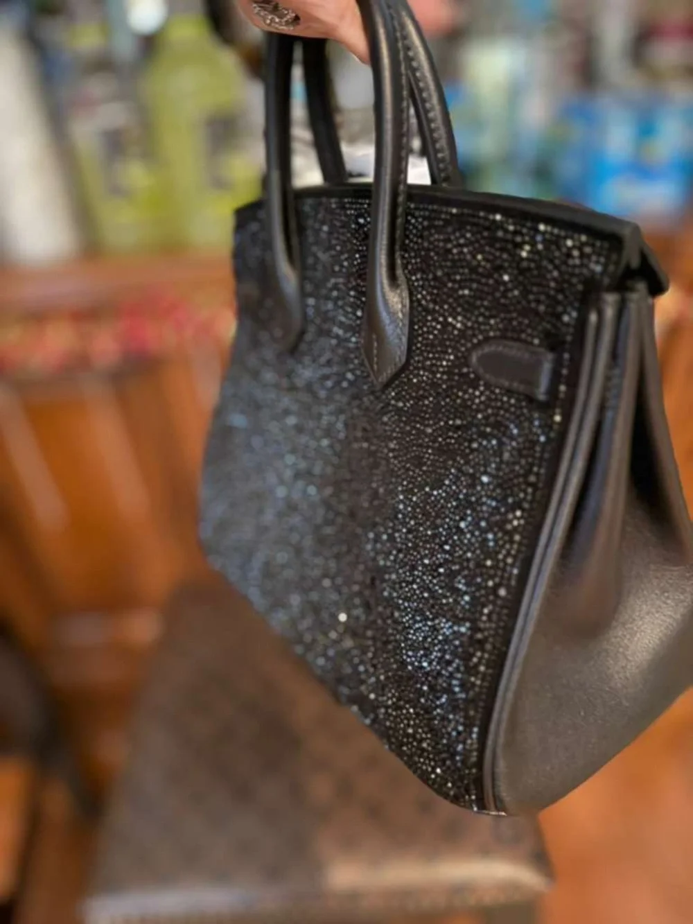 Noir Black Crystal swift verso Leather suede Doblis bling h Birkin 25 PHW import