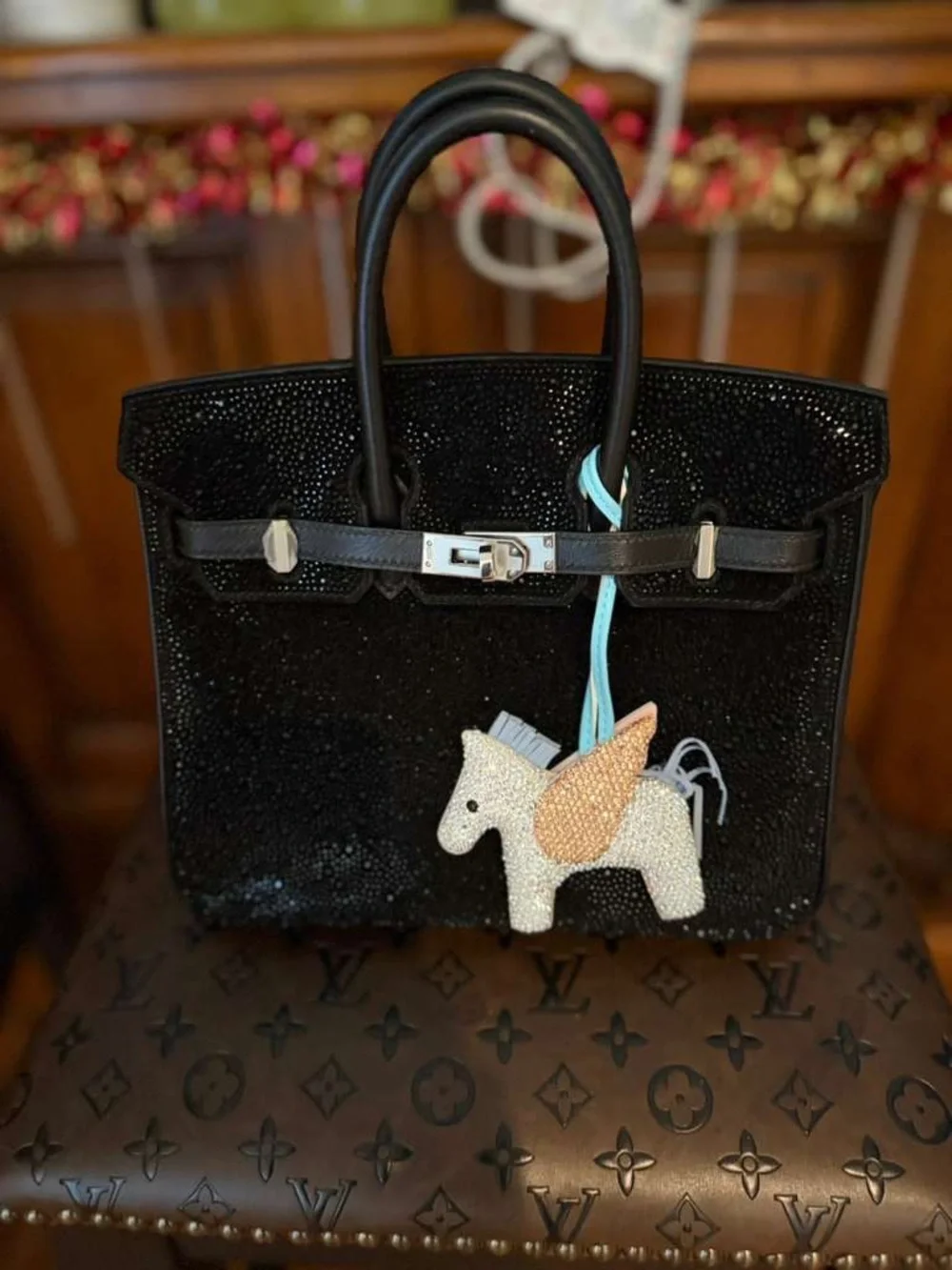 Noir Black Crystal swift verso Leather suede Doblis bling h Birkin 25 PHW import