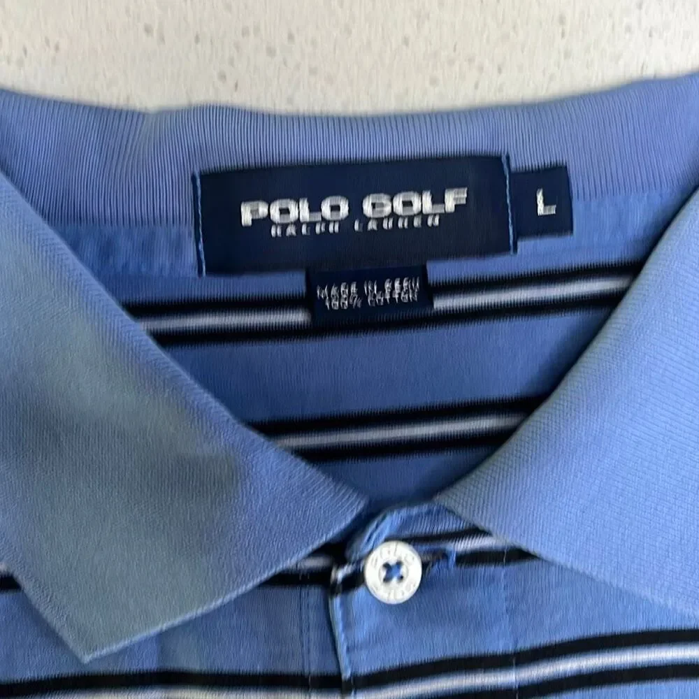 Polo Golf Ralph Lauren Striped 100% Cotton Polo Shirt Mens Large