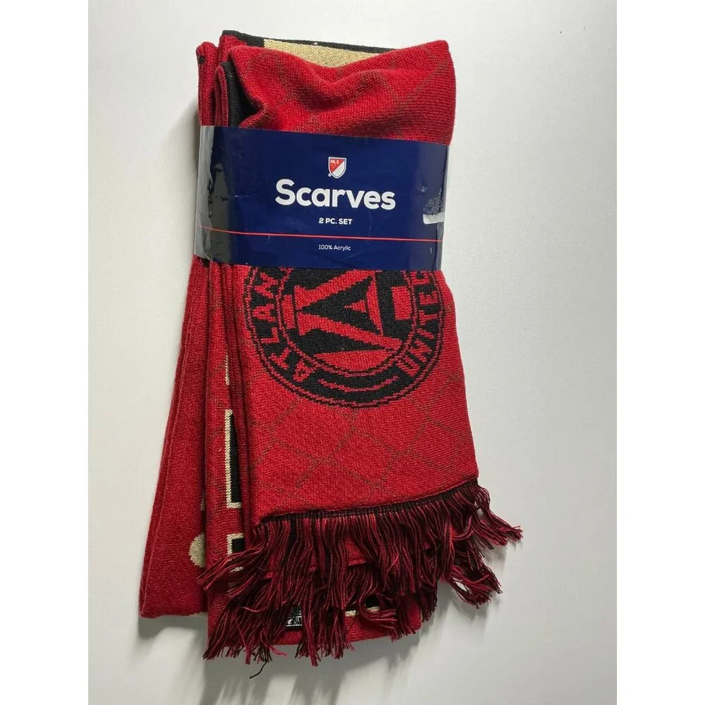 MLS Atlanta United Reversible Scarf Bundle Red Black Gold NWT 2 Piece Set