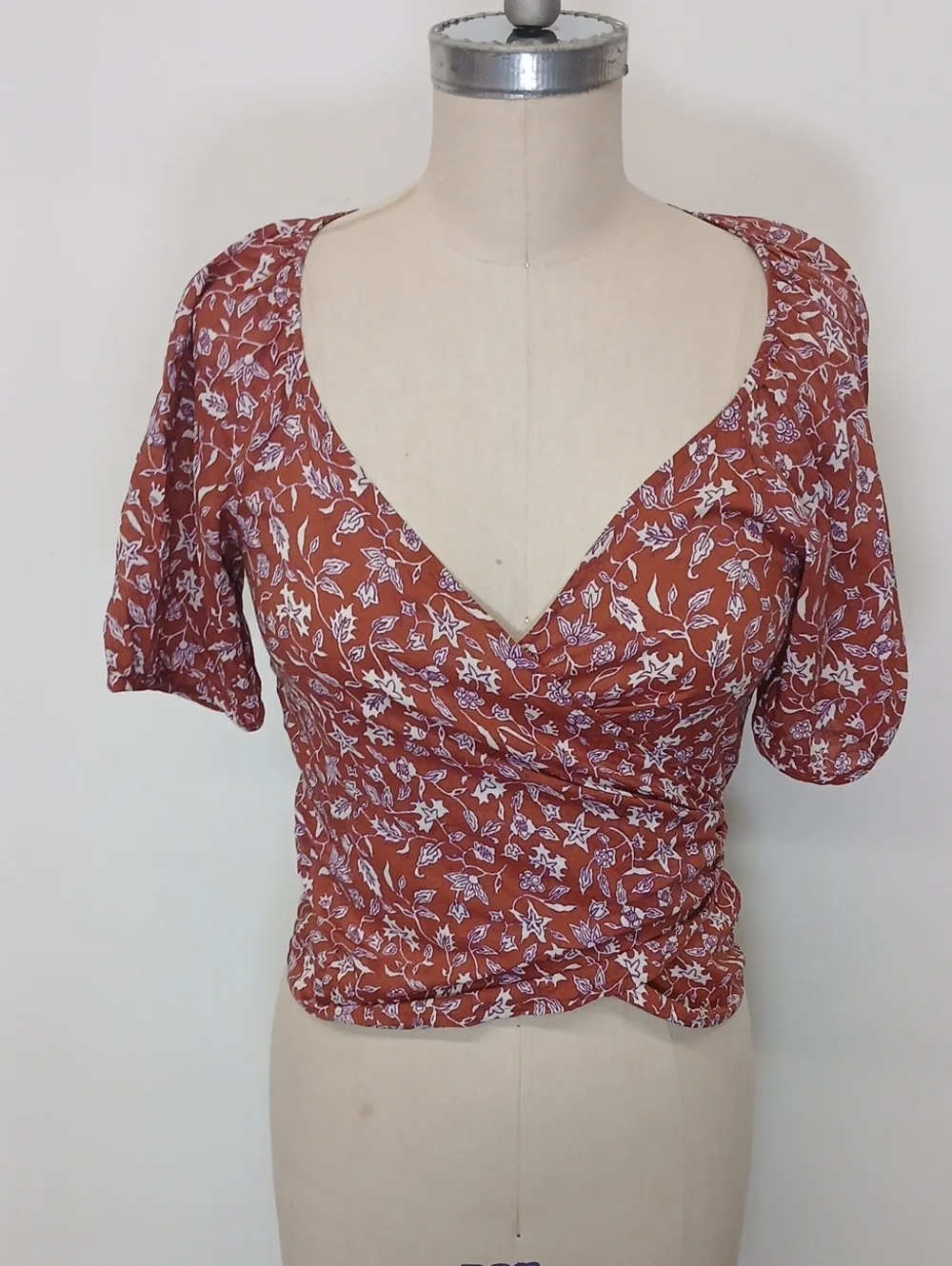 Madewell Rust Floral Wrap Blouse with Tie