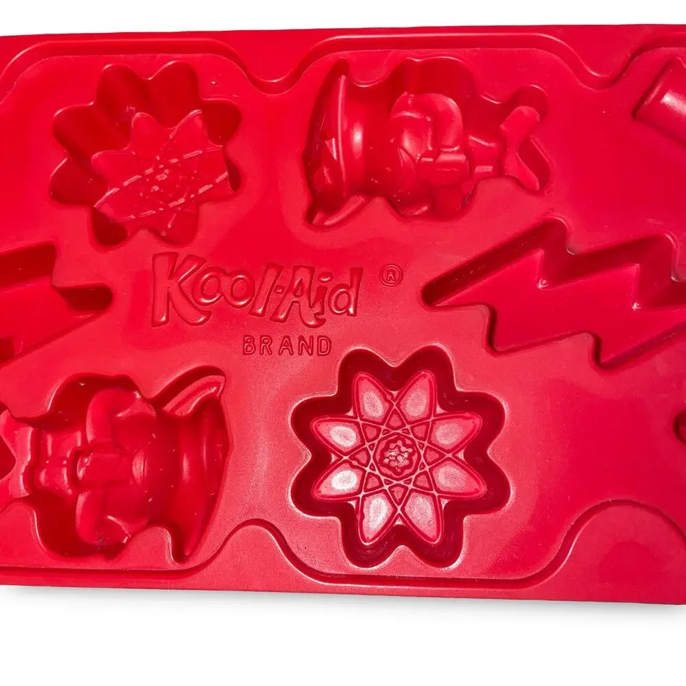 Kool-Aid Man Mad Scientwisted Red Plastic Ice Cube Tray Science Lab Shapes Lot 2